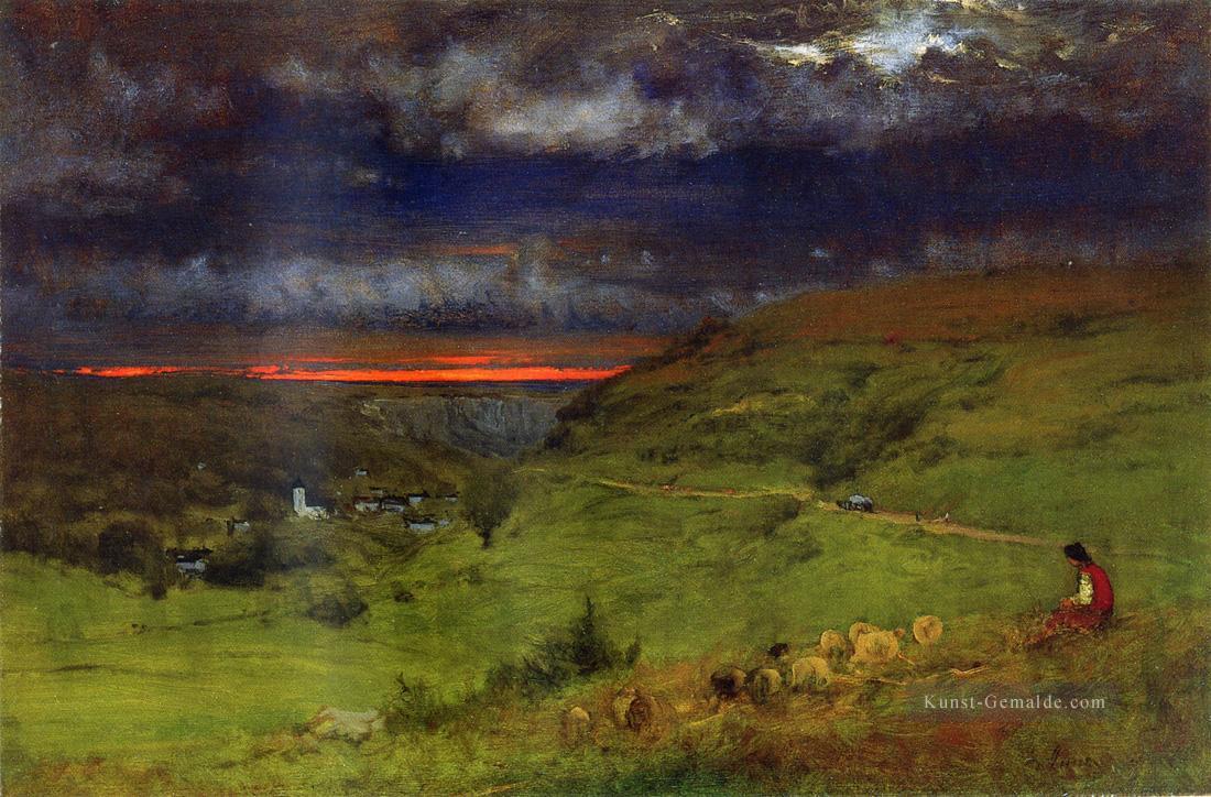 Sonnenuntergang bei Etretat Landschaft Tonalist George Inness Ölgemälde